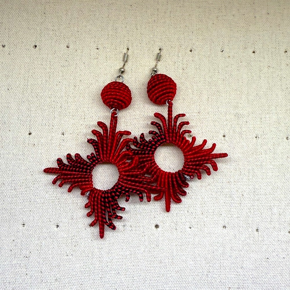 Handmade Earrings - Red Sun - Picture 1 of 1